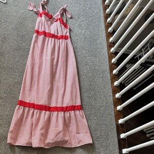SHEIN Red and White Striped Maxi Dress